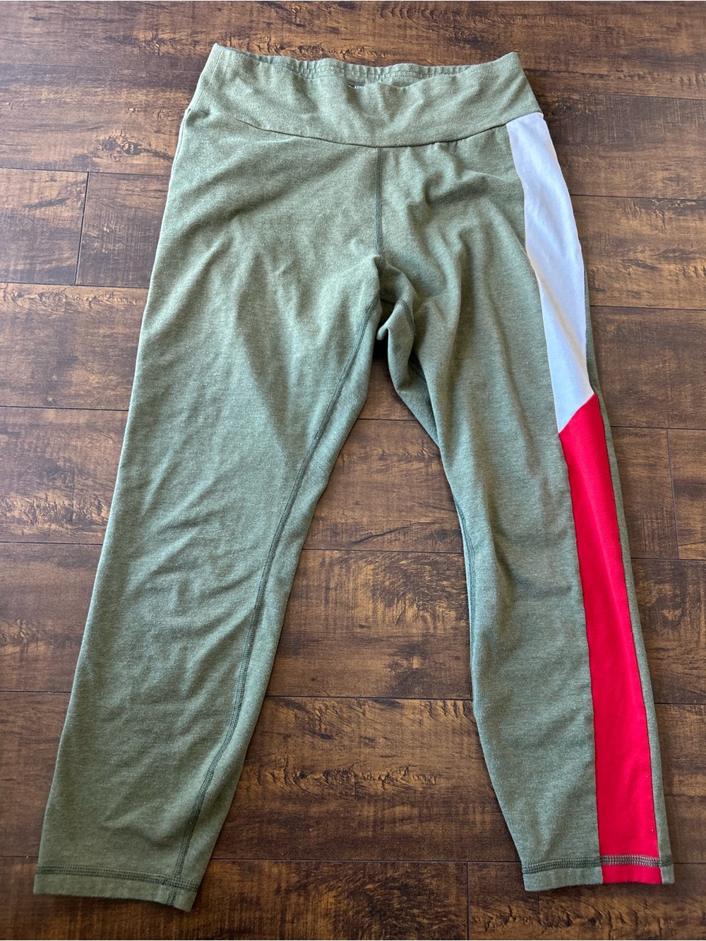 Tommy Hilfiger Olive Green Leggings with Red & White Side Panel